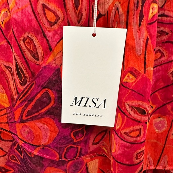 NWT MISA One-Shoulder Single Flutter Sleeve Dress Red Orange Women’s Size Small - Picture 8 of 12